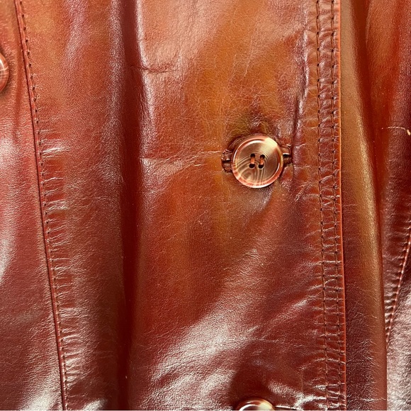 Long Women's Oxblood Leather Trench Coat 70’s Belted Small - Picture 2 of 8